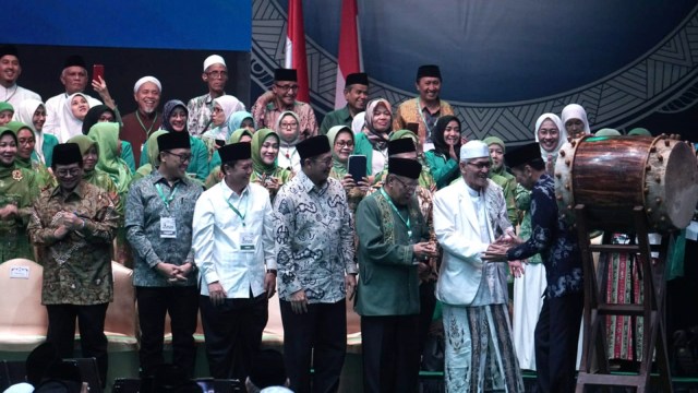 Presiden Jokowi di acara Hari Lahir ke-93 NU di JCC Senayan, Jakarta, Kamis (31/1). (Foto: Nugroho Sejati/kumparan )