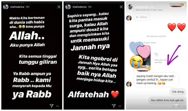 Instagram Story Chacha Frederica tentang Saphira Indah (Foto: Instagram @chafrederica)