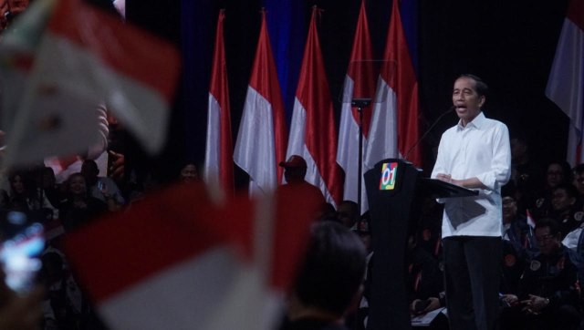 Presiden Jokowi saat menyampaikan pidato kebangsaan di SICC Sentul, Bogor, Minggu (24/2/2019). Foto: Fanny Kusumawardhani/kumparan