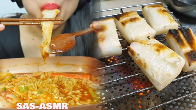 Ilustrasi sajian Samyang dengan kirimochi. Foto: Youtube/Sas-ASMR, Instagram/@a.jung_h