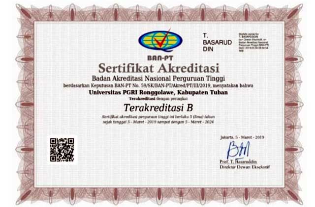 Unirow Tuban Terakreditasi B BAN PT