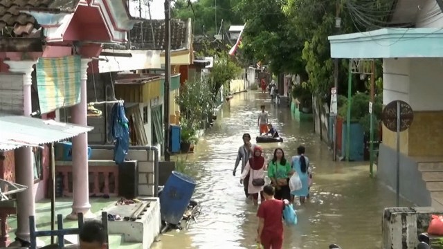 Kondisi Banjir Bengawan Solo di Kelurahan Ledok Kulon Kecamatan Bojonegoro Kota. Jumat (08/03/2019).