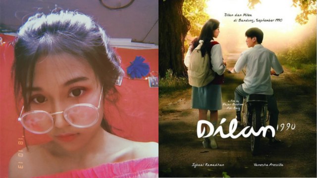 Seorang perempuan menuliskan di Facebook bahwa dirinya menyediakan jasa menemani cowok nonton film 'Dilan 1991' (Foto kolase: Facebook Guin Fleur/Instagram @falconpictures_)