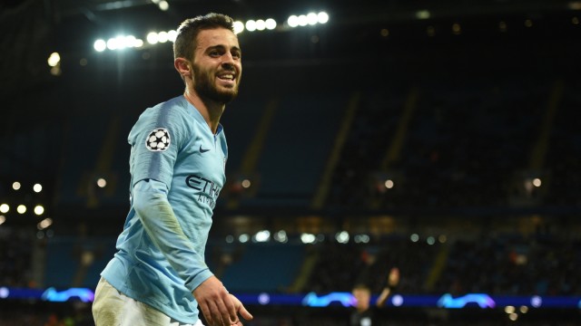 Bernardo Silva merayakan gol ke gawang Lyon. Foto: AFP/Oli Scarff