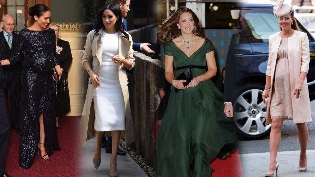 Gaya busana Kate Middleton dan Meghan Markle. Foto: AFP/DEAN LEWINS dan Instagram @meghanmarkle_official