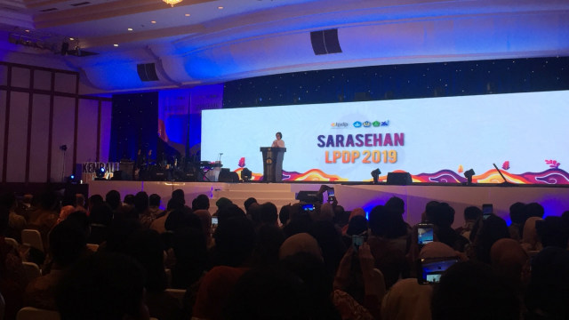 Menteri Keungan, Sri Mulyani memberikan sambutan di acara Sarasehan LPDP 2019 di Kementerian Keuangan. Foto: Selfy Sandra Momongan/kumparan