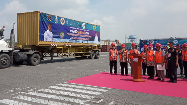 Karantina Pertanian Jatim melakukan pelepasan ekspor komoditas agrobisnis pertanian Jawa Timur di PT Terminal Petikemas Surabaya, Perak Barat, Krembangan, Surabaya, Kamis (21/3). Foto: Yuana Fatwalloh/kumparan