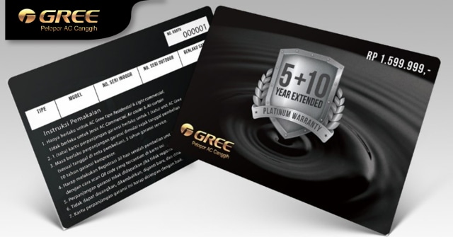 Kartu Platinum Warranty AC Gree bisa didapatkan bagi Anda yang membeli AC Gree selama periode 20 Maret - 30 Juni 2019.