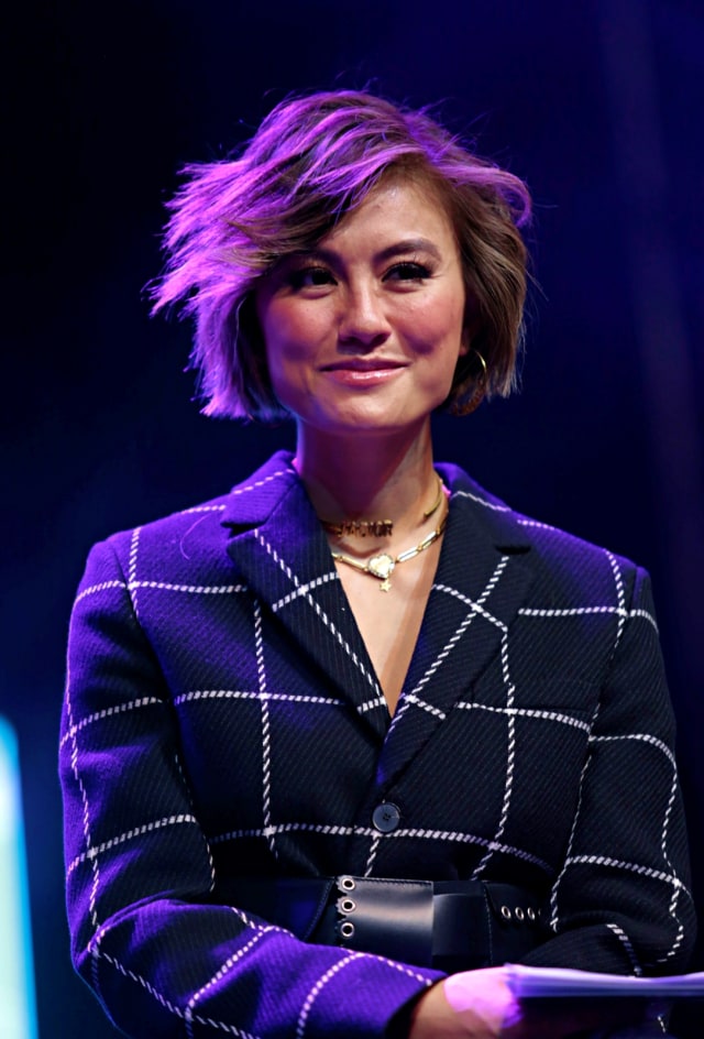 Penyanyi Agnez Mo saat hadir di konferensi pers konser Sikat Habis di SCBD Sudirman, Jakarta. Foto: Ronny
