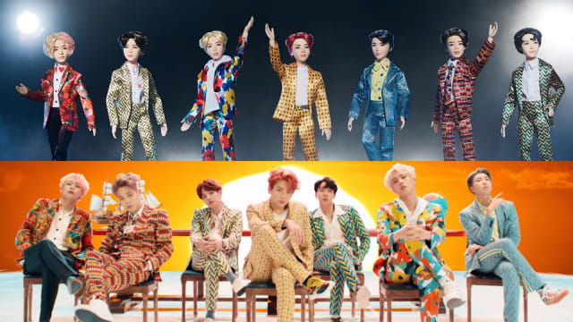 Koleksi boneka BTS versi Mattel. Foto: Twitter/@Mattel, YouTube/@ibighit