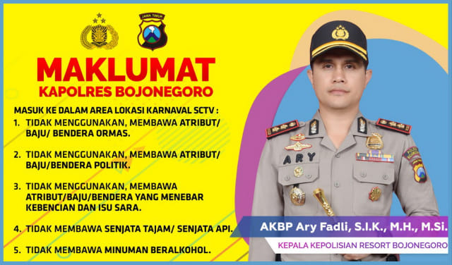 Maklumat Kapolres Bojonegoro, AKBP Ary Fadli SIK MH MSi, yang dikeluarkan pada Sabtu (30/03/2019)