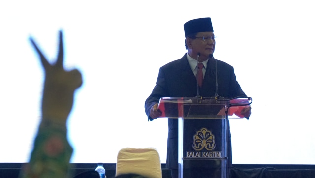 Prabowo Subianto saat menghadiri Gerakan Elaborasi Rektor Akademisi Alumni & Aktivis Kampus Indonesia di Balai Kartini, Jakarta, Jumat (5/4). Foto: Nugroho Sejati/kumparan