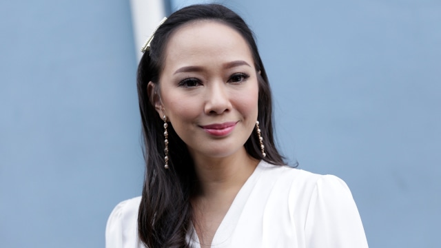 Presenter Yuanita Christiani saat ditemui wartawan seusai mengisi acara di Jakarta, Selasa, (9/4). Foto: Ronny