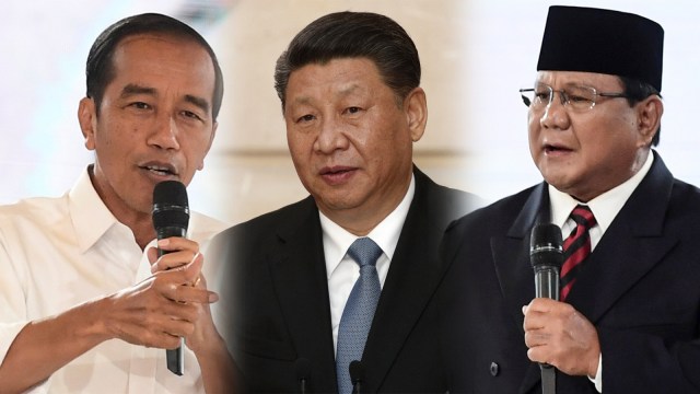 Joko Widodo, Xi Jinping dan Prabowo Subianto. Foto: ANTARA FOTO/Hafidz Mubarak A dan AFP/YOAN VALAT