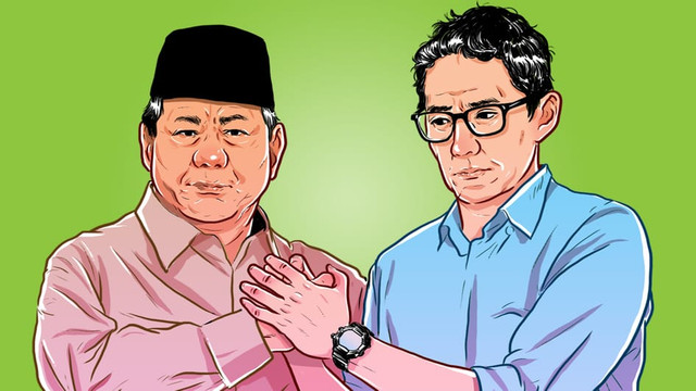 Prabowo Subianto dan Sandiaga Uno. Ilustrator: Indra Fauzi /kumparan