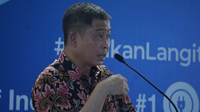 Mentri Energi dan Sumber Daya Mineral, Ignasius Jonan dalam acara Peluncuran mobil taksi listrik Bluebird (e-Taxi) di Kantor Pusat Bluebird Group. Foto: Irfan Adi Saputra/kumparan