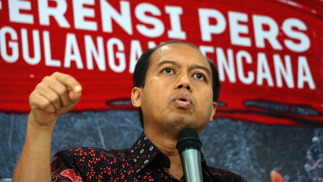 Kapusdatin Humas BNPB, Sutopo Purwo Nugroho saat Konferensi pers penanggulangan bencana BNPB di Gedung BNPB, Jakarta. Foto: Nugroho Sejati/kumparan