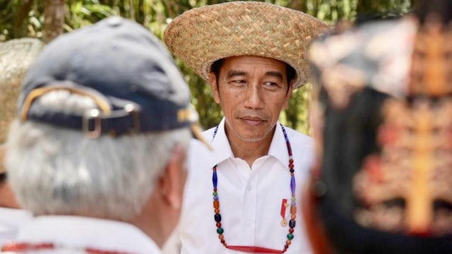 Presiden Jokowi didampingi Menteri PUPR Basuki Hadimuljono (Bertopi) saat meninjau salah satu lokasi calon Ibu Kota Negara di Gunung Mas. Foto: Dok. Biro Sekretariat Pers Presiden
