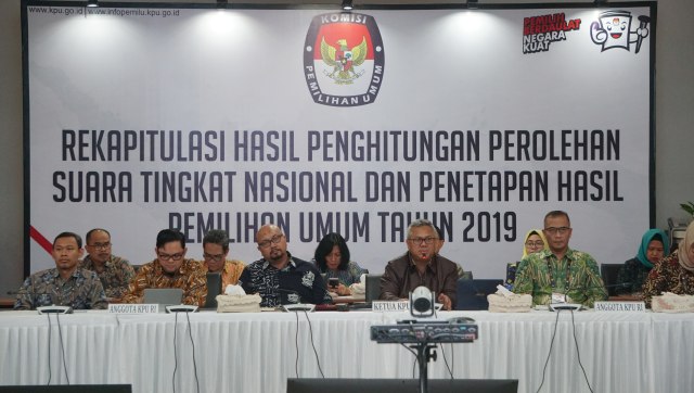 Rekapitulasi Penghitungan Suara Nasional Pemilu 2019 di Gedung KPU, Jakarta, Jumat (10/5). Foto: Nugroho Sejati/kumparan