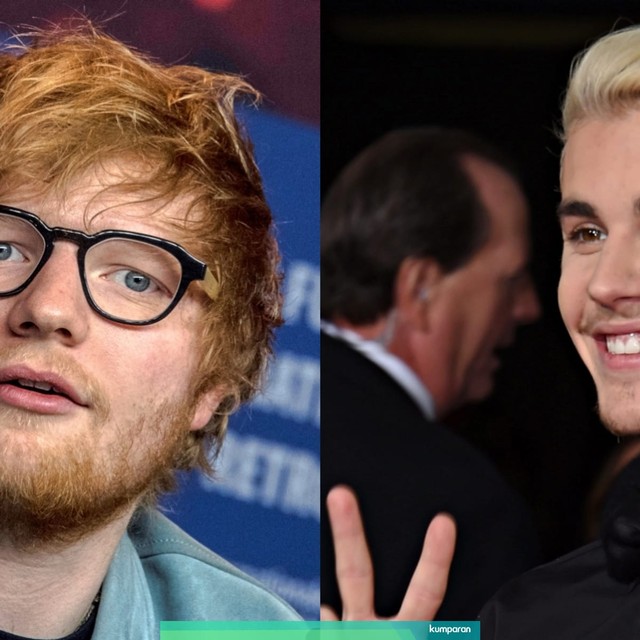 Justin Bieber dan Ed Sheeran. Foto: AFP/John MACDOUGALL dan Valerie Macon