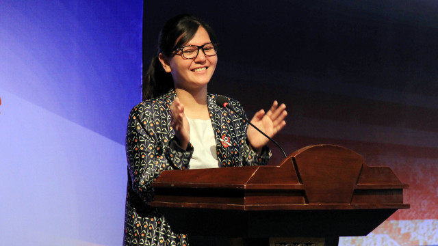 Sekjen PSSI Ratu Tisha Destria pada sebuah konferensi pers. Foto: Irfan Adi Saputra/kumparan