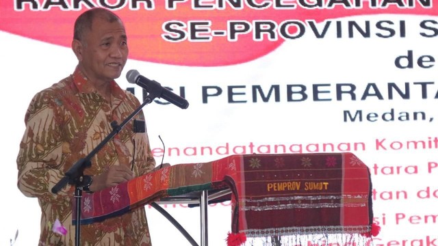Agus Rahardjo dalam Kegiatan penandatanganan Komitmen Pencegahan Korupsi Terintegrasi bagi 9 kepala daerah baru di Sumatera Utara. Foto: Dok. Humas KPK