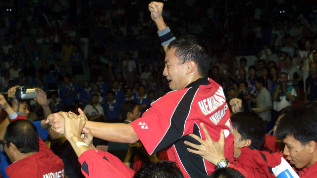 Kemenangan Hendrawan di Thomas Cup. Foto: (Foto: AFP/GOH Chai Hin)
