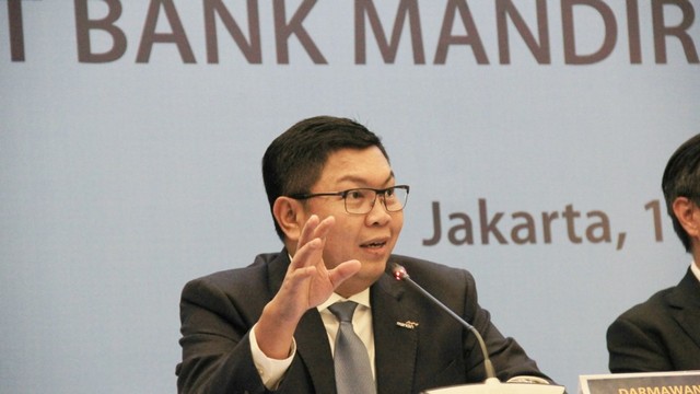 Direktur Utama Bank Mandiri, Darmawan Junaidi di Konfrensi Pers Rapat umum pemegang saham tahunan PT Bank Mandiri (Persero) Tbk di Tower Mandiri, Jakarta, Kamis (16/5). Foto: Irfan Adi Saputra/kumparan