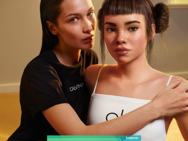 Bella Hadid dan Lil Miquela di iklan terbaru Calvin Klein. Foto: Calvin Klein.