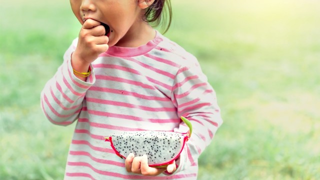Anak makan buah naga Foto: Shutterstock