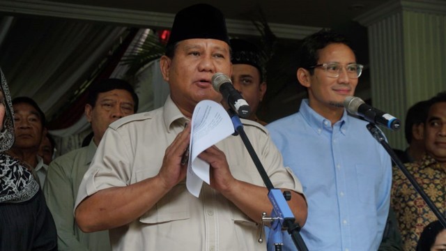 Prabowo tanggapi penghitungan suara KPU. Foto: Irfan Adi Saputra/kumparan