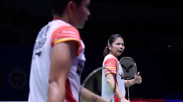 Greysia/Apriyani menang dua gim langsung atas wakil Taiwan di perempat final Piala Sudirman 2019. Foto: WANG Zhao / AFP