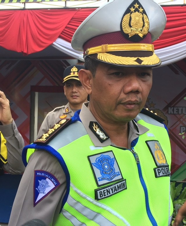 Kabag Ops Kakorlantas Polri, Kombes Pol Benyamin, di Pos Pantau Cikopo. Foto: Andesta Herli Wijaya/kumparan.