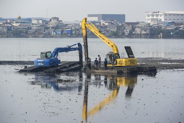 Pendangkalan Waduk Pluit. Foto: ANTARAFOTO/Muhammad Adimaja