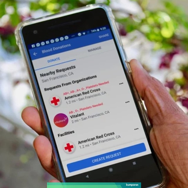 Fitur donor darah di Facebook. Foto: Facebook