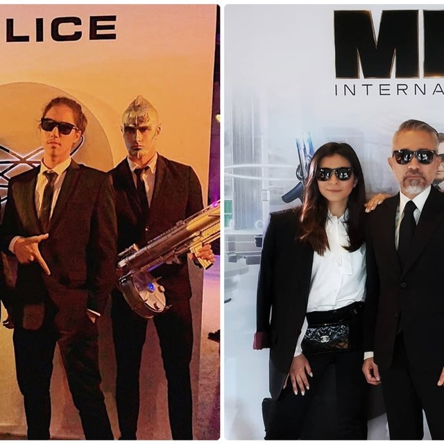 Al Ghazali hingga Lukman Sardi pakai kostum Men In Black. Foto: Instagram @elelrumi dan @lukmansrd