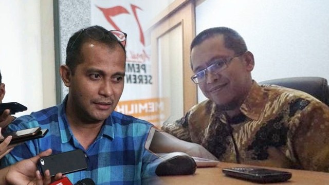 Edward Omar Sharif Hiariej dan Heru Widodo. Foto: Irfan Adi Saputra/kumparan dan Twitter @@Heru_HWL