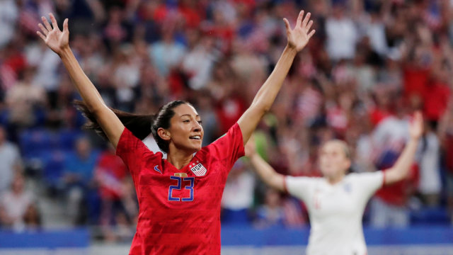 Penyerang Timnas AS, Christen Press. Foto: Reuters/Benoit Tissier
