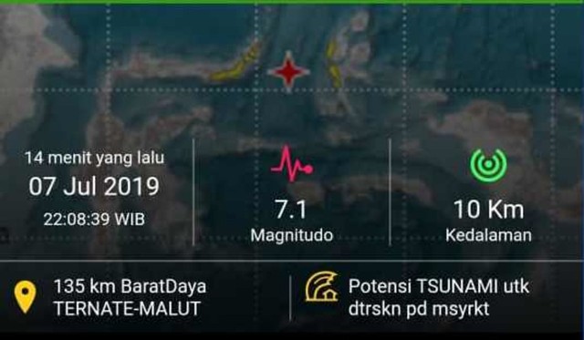 Informasi Gempa di 135 km Barat Daya Ternate-Maluku Utara. Foto: Dok. BMKG