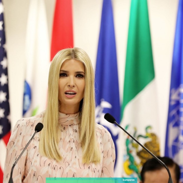 Ivanka Trump saat berpidato di KTT G20, Osaka Jepang. Foto: Dominique JACOVIDES / POOL / AFP