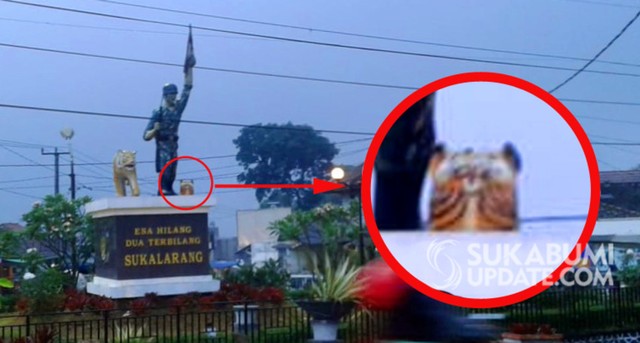 Tugu Perjuangan Sukalarang atau yang biasa disebut Tugu Maung di Jalan Raya Sukabumi-Cianjur, Kecamatan Sukalarang, Kabupaten Sukabumi. | Sumber Foto:CRP 2.