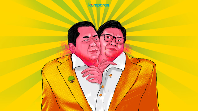 Airlangga Hartarto dan Bambang Soesatyo berebut kursi Ketua Umum Golkar. Ilustrator: Basith Subastian/kumparan