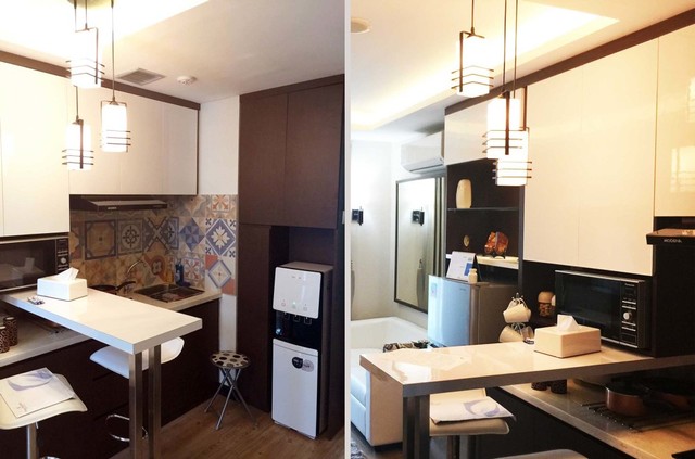 Dapur kecil dan meja makan di Daan Mogot Apartment, karya Jerry M. Febrino, via: arsitag.com
