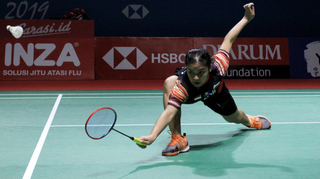 Pebulutangkis Gregoria Mariska saat bertanding di babak pertama Blibli Indonesia Open 2019 di Istora Senayan, Selasa (16/7/2019). Foto: Irfan Adi Saputra/kumparan