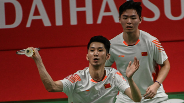 Han Chengkai/Zhou Haodong di Indonesia Masters 2019. Foto: AFP/Bay Ismoyo