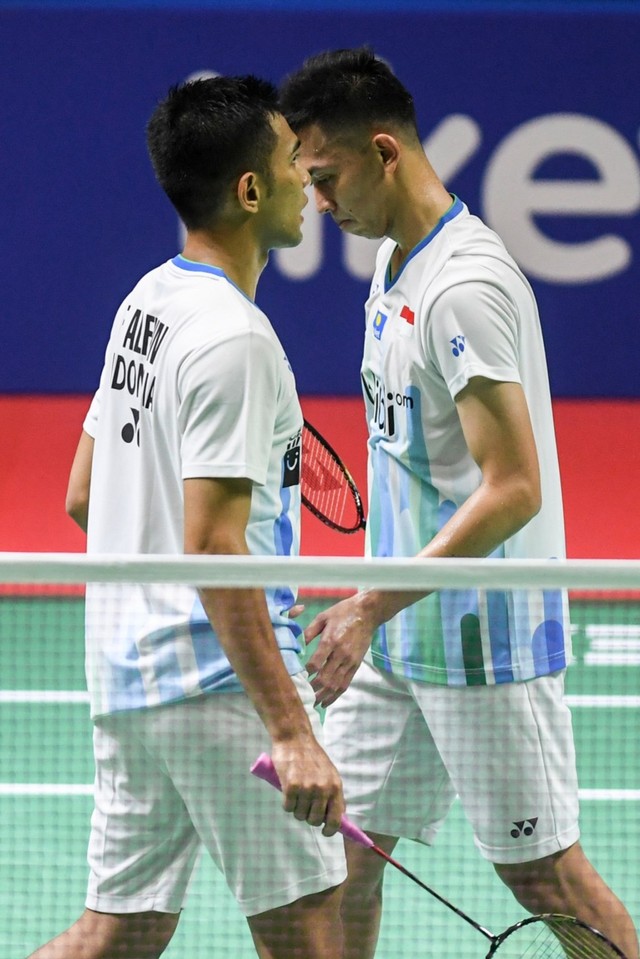 Ganda putra Indonesia, Fajar Alfian (kiri) dan Muhammad Rian Ardianto. Foto: ANTARA FOTO/Hafidz Mubarak A