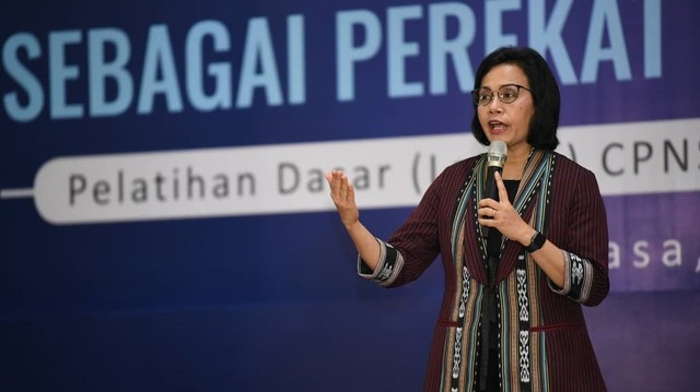 Menteri Keuangan Sri Mulyani ketika membuka acara Pelatihan Dasar CPNS Kemenkeu RI di Jakarta. Foto: Instagram @smindrawati
