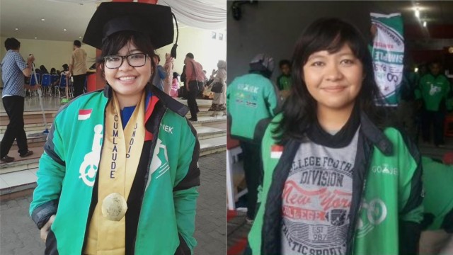 Lele, wisudawati Universitas Diponegoro (Undip) Semarang yang viral karena pakai jaket ojol saat wisuda. (Foto: Twitter @gizayeoulsung)