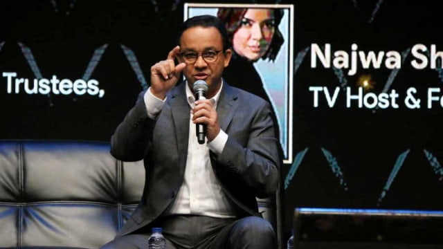 Gubernur DKI Jakarta Anies Baswedan saat menjadi pembicara dalam diskusi panel utama Kongres Diaspora Indonesia (Congress of Indonesian Diaspora/CID) ke-5 tahun 2019 di Kasablanka Hall, Jakarta Selatan, Sabtu (10/8). Foto: Dok. PPID Jakarta