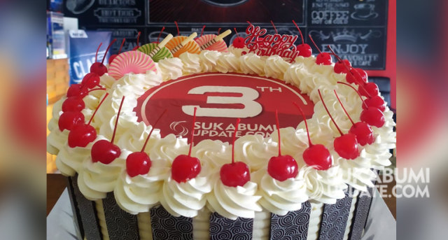 Kue tart ulang tahun ke-3 sukabumiupdate.com Wenk Bakery Jampang Kulon, Kabupaten Sukabumi. | Sumber Foto:Demmi Pratama